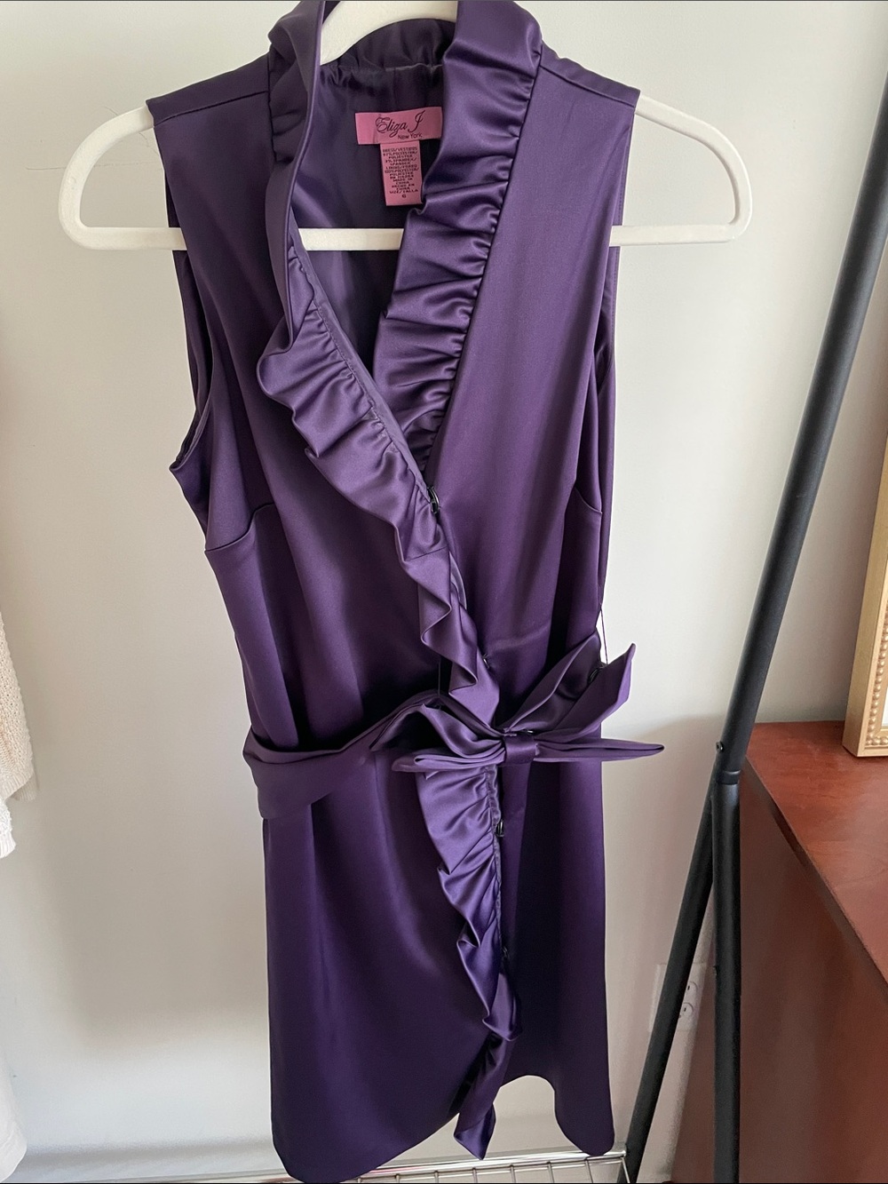 Eliza J Purple Ruffle Wrap Mini Dress